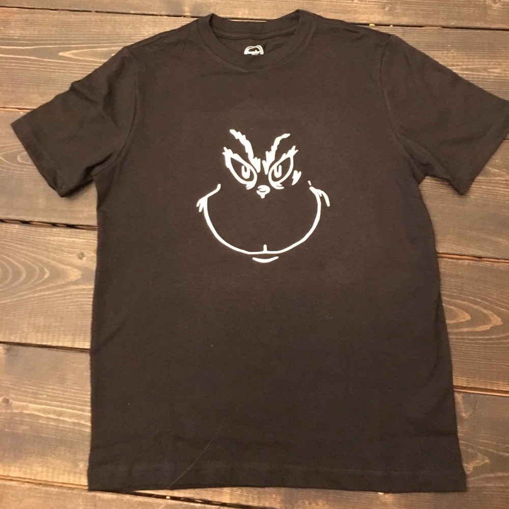 Black T-shirt with White Grinch Face